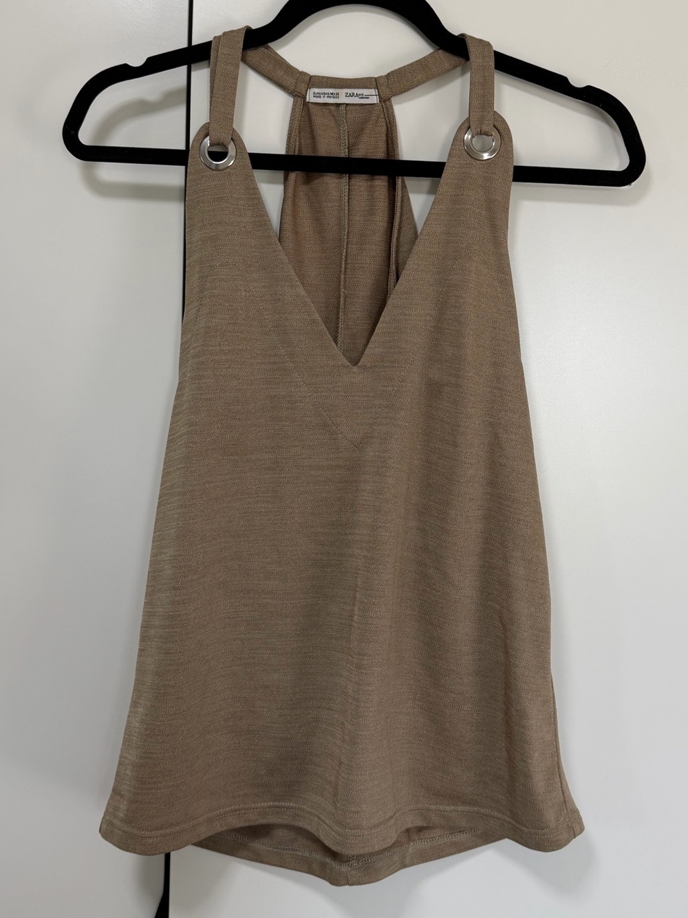 Zara Beige Halter Camisole with Silver Grommet Straps